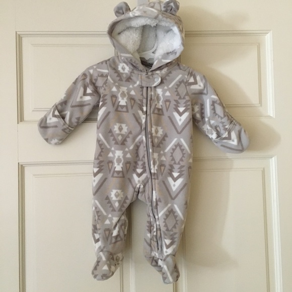 Carters (3M) Infant One piece Baby Footie Outerwear Hooded Fleece Foldover Mitts - Picture 1 of 8